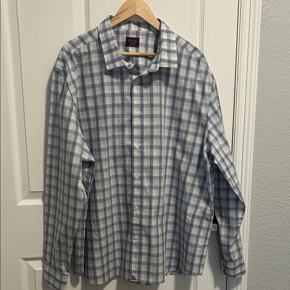 UNTUCKit Blue‎ and White Plaid Shirt